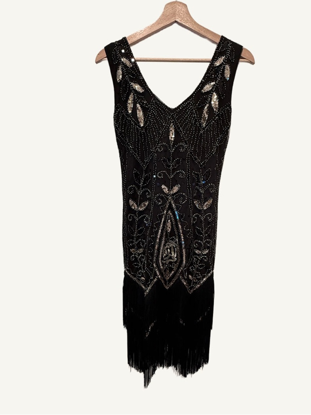 Great Gatsby Flapper Dress Black Beaded Fringe Art Deco Cocktail XS - Picture 8 of 13